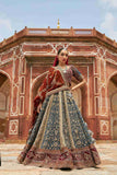 Dusty gold velvet Lehenga Choli with zardozi and poth work - House of Surya