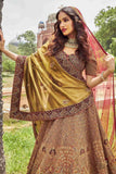 Rust gold raw silk Lehenga Choli embellished with Zardozi and Sequins work - House of Surya