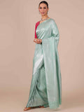 Sea Green Silk Saree with Matching Unstitched Blouse - House of Surya