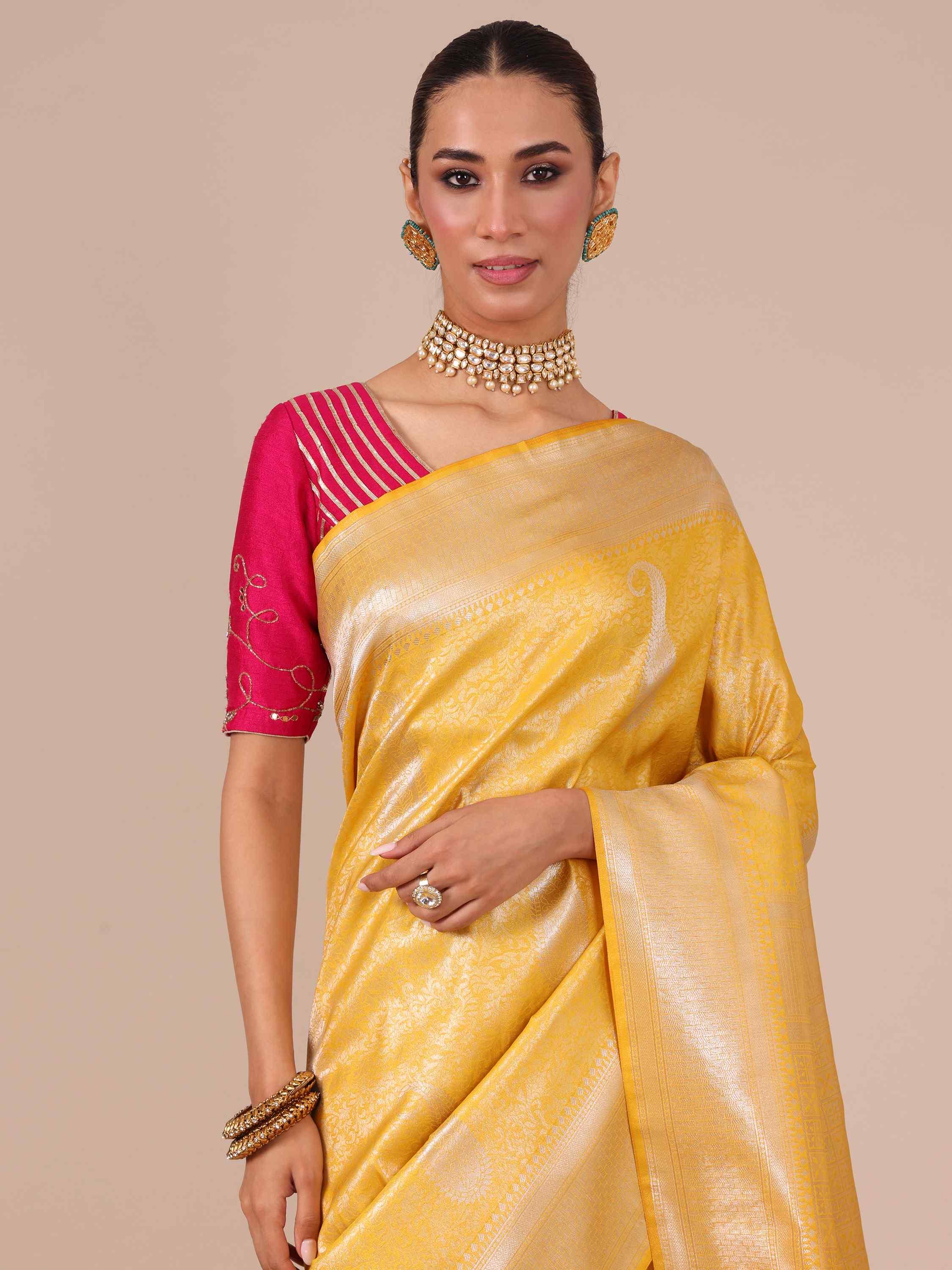 Yellow Color Silk Weaving Saree with Unstitched Matching Blouse - House of Surya
