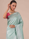 Sea Green Silk Saree with Matching Unstitched Blouse - House of Surya