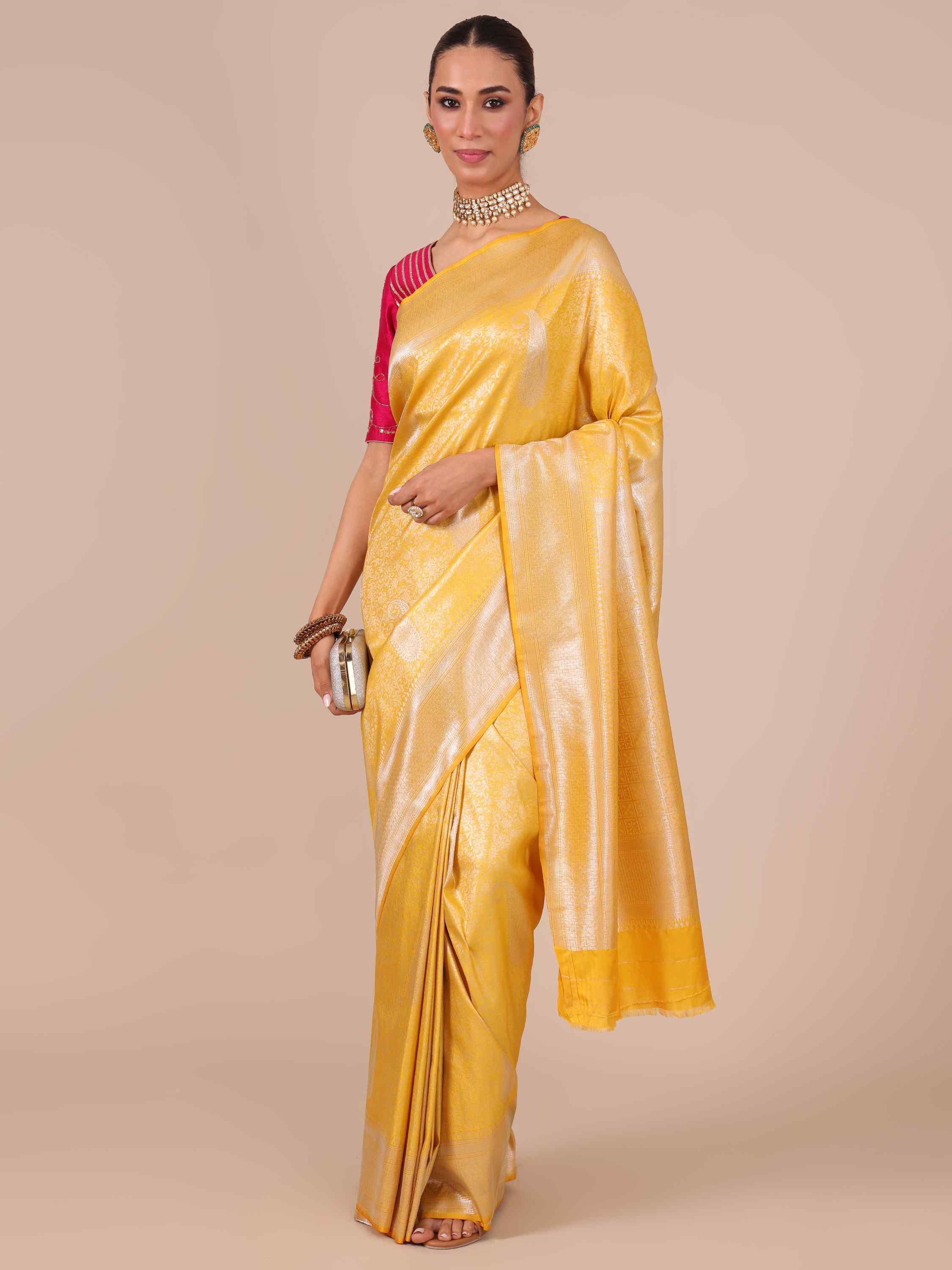 Yellow Color Silk Weaving Saree with Unstitched Matching Blouse - House of Surya