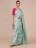 Sea Green Silk Saree with Matching Unstitched Blouse - House of Surya