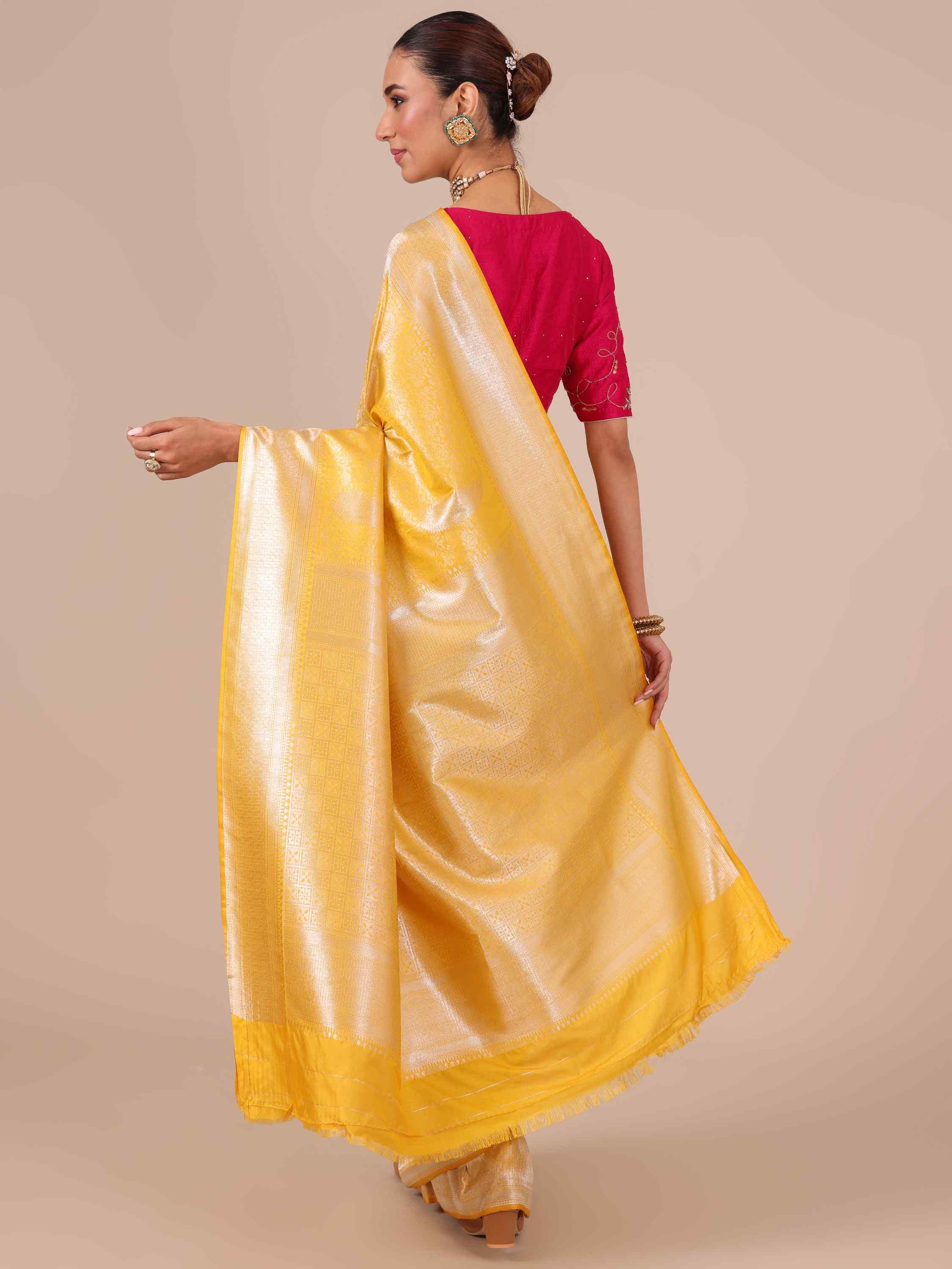 Yellow Color Silk Weaving Saree with Unstitched Matching Blouse - House of Surya