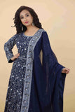 Navy Blue Anarkali With Thread & Cutdana Work - House of Surya