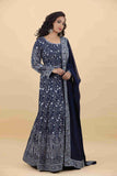 Navy Blue Anarkali With Thread & Cutdana Work - House of Surya