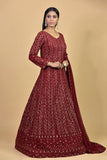 Wine Color Anarkali With Thread & Sequins Work - House of Surya