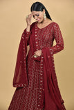 Wine Color Anarkali With Thread & Sequins Work - House of Surya