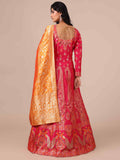 Rani Banarasi Silk Anarkali Dress with Mustard Dupatta - House of Surya