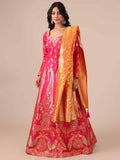Rani Banarasi Silk Anarkali Dress with Mustard Dupatta - House of Surya