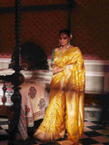 Pure Banarsi Katan Silk, with Golden Zari Weaving and Meenakari - House of Surya