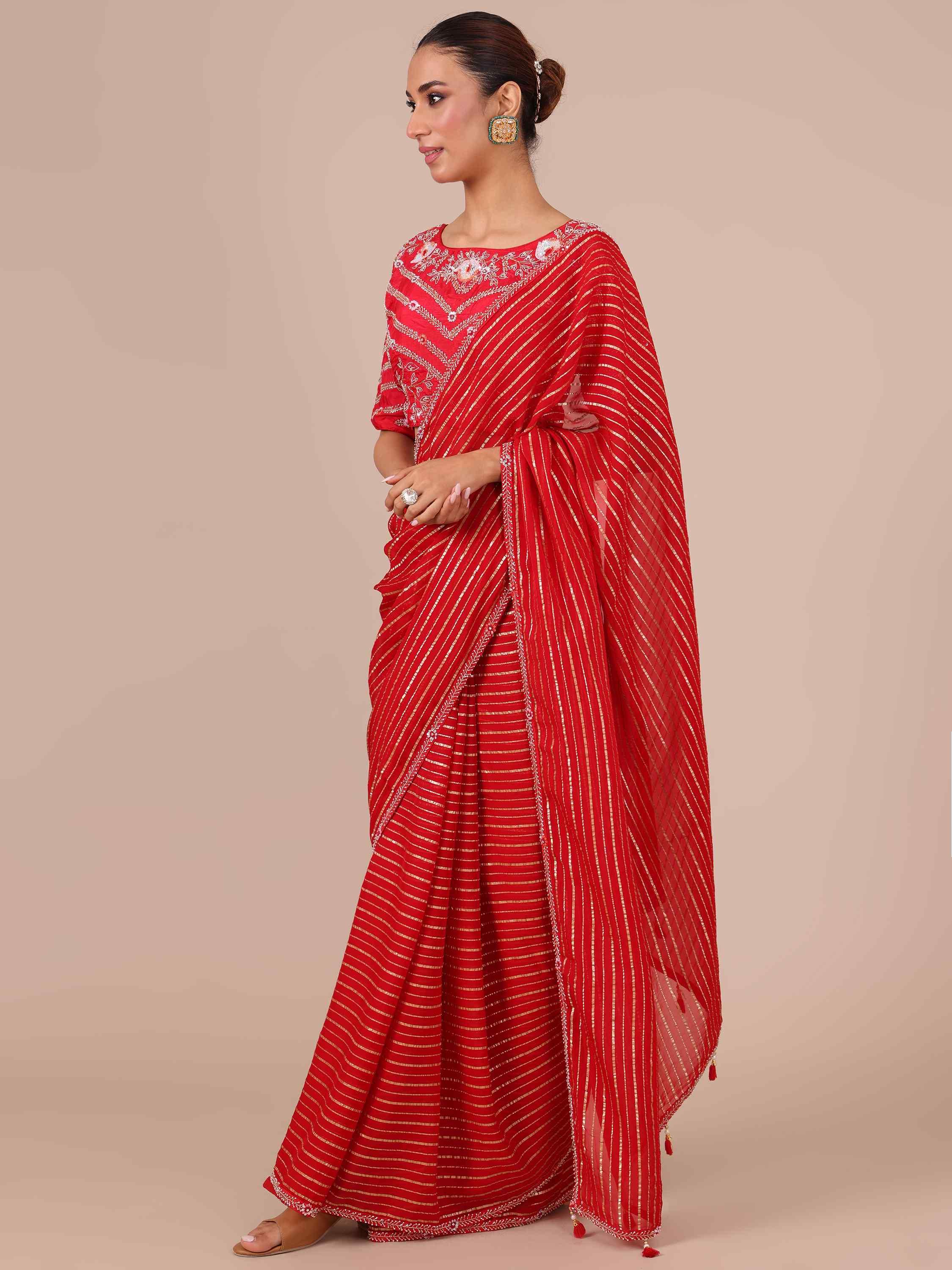 Rani Color Organza Saree with Stitched Silk Blouse - House of Surya