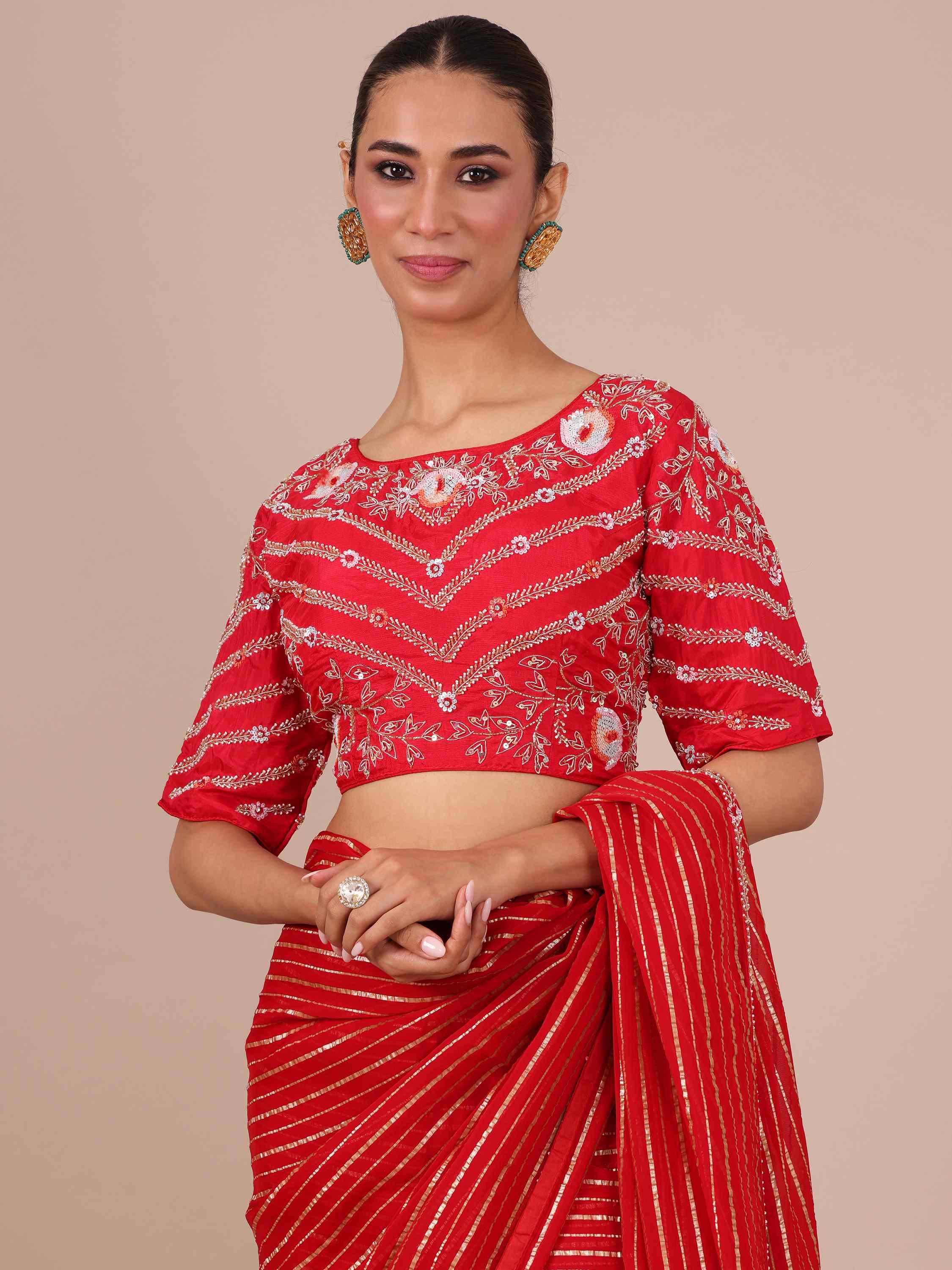 Rani Color Organza Saree with Stitched Silk Blouse - House of Surya