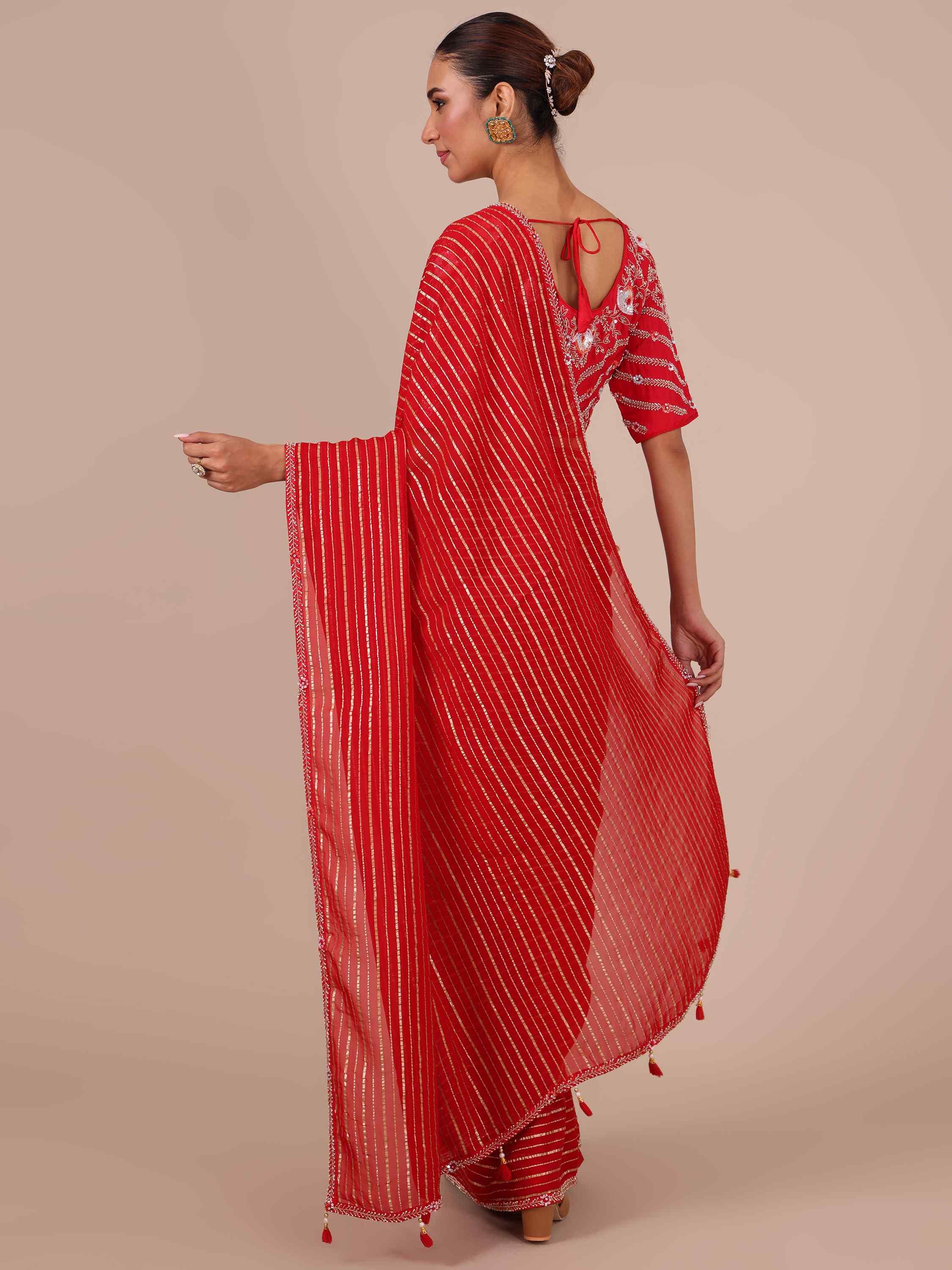 Rani Color Organza Saree with Stitched Silk Blouse - House of Surya