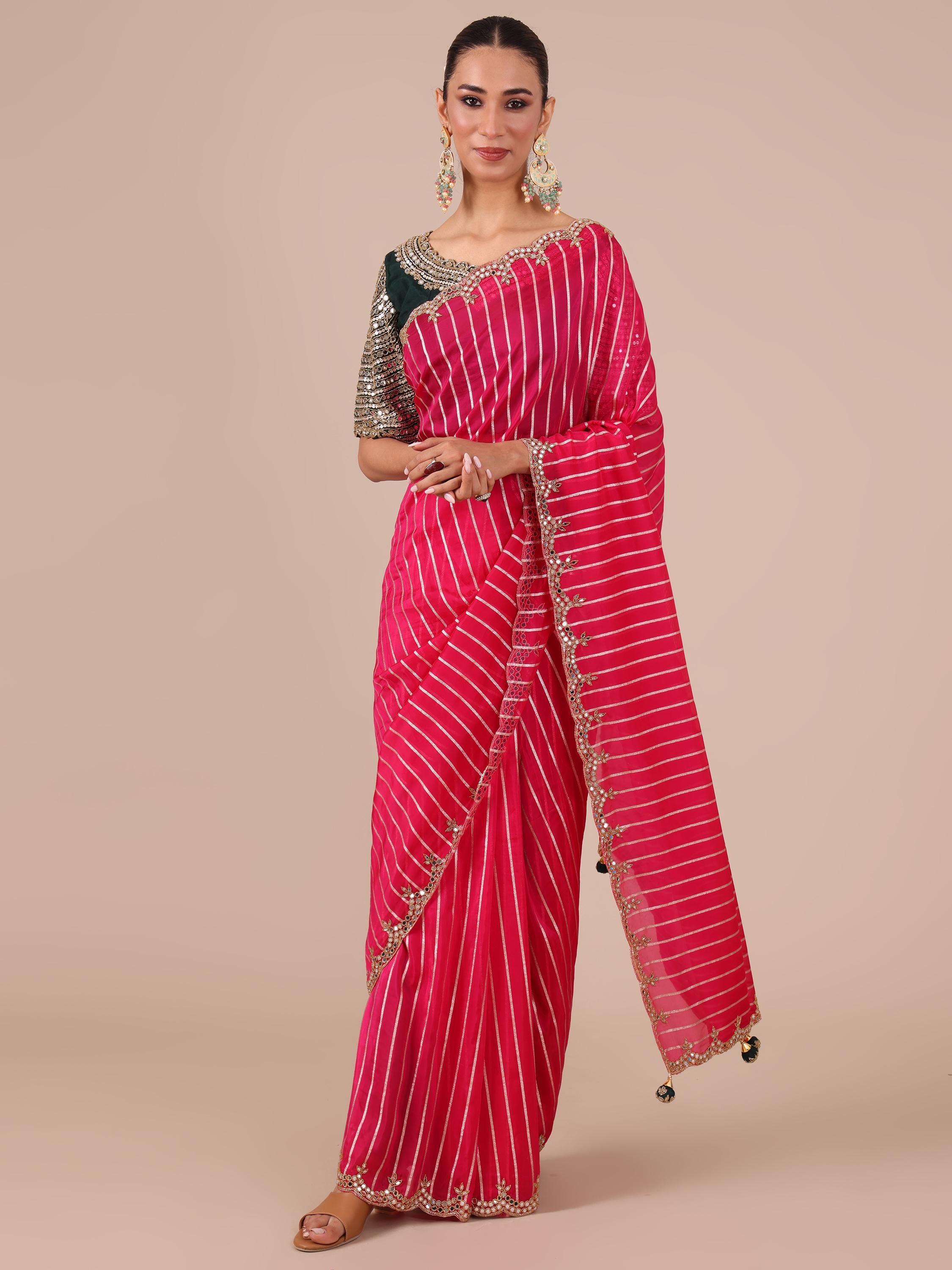 Rani Color Organza Saree with Stitched Blouse - House of Surya