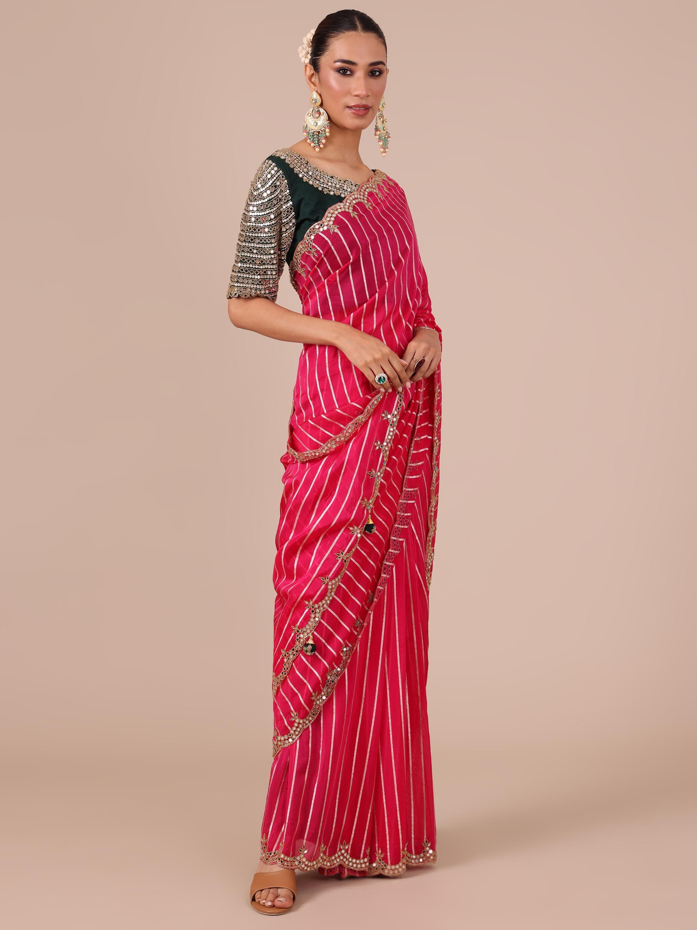 Rani Color Organza Saree with Stitched Blouse - House of Surya
