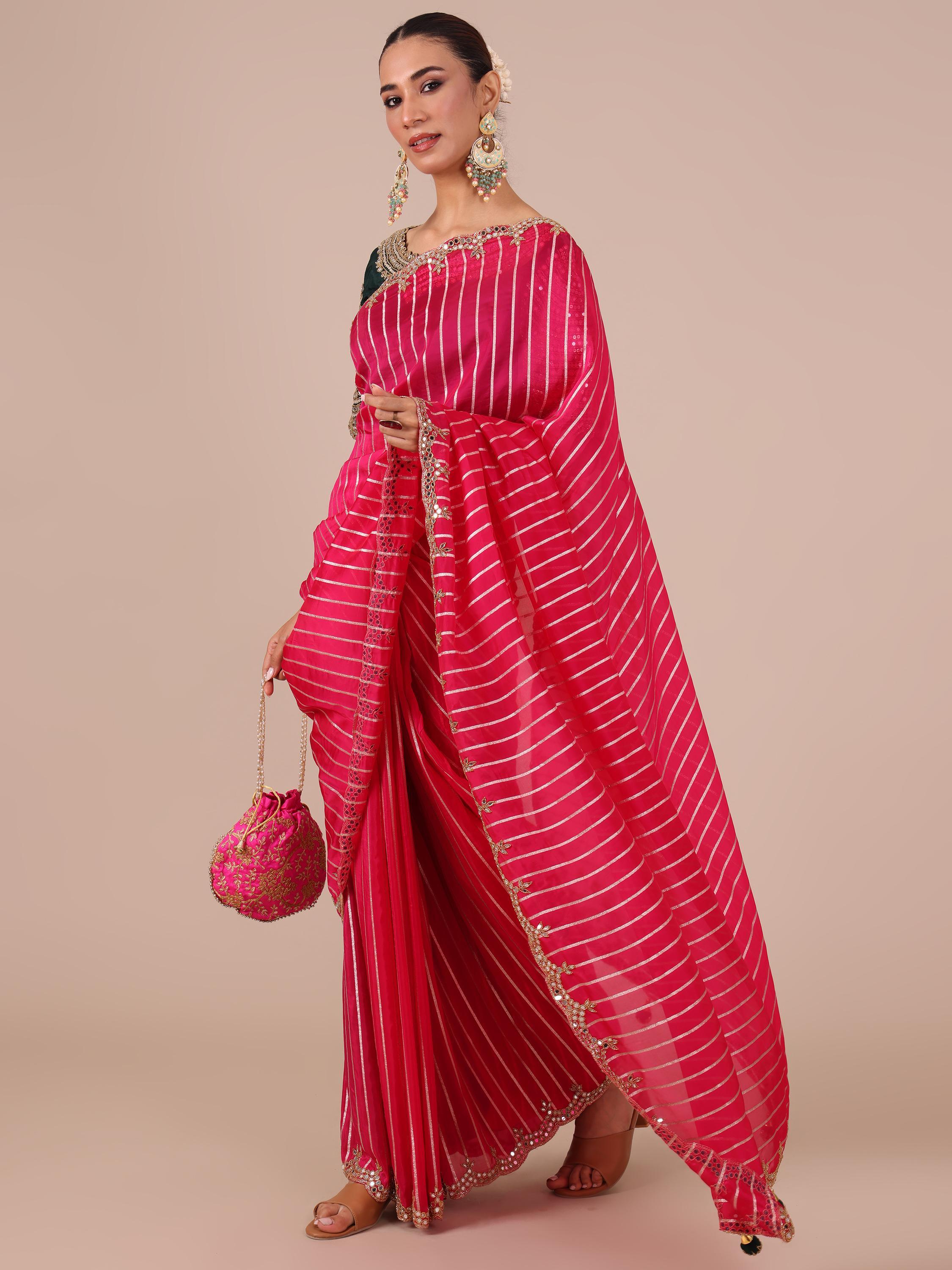 Rani Color Organza Saree with Stitched Blouse - House of Surya
