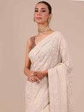 Off-White Chikankari Georgette Saree with Matching Unstitched Blouse - House of Surya