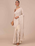 Off-White Chikankari Georgette Saree with Matching Unstitched Blouse - House of Surya