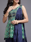 Navy Blue Golden Sequins Chinon Sharara with Matching Dupatta - House of Surya