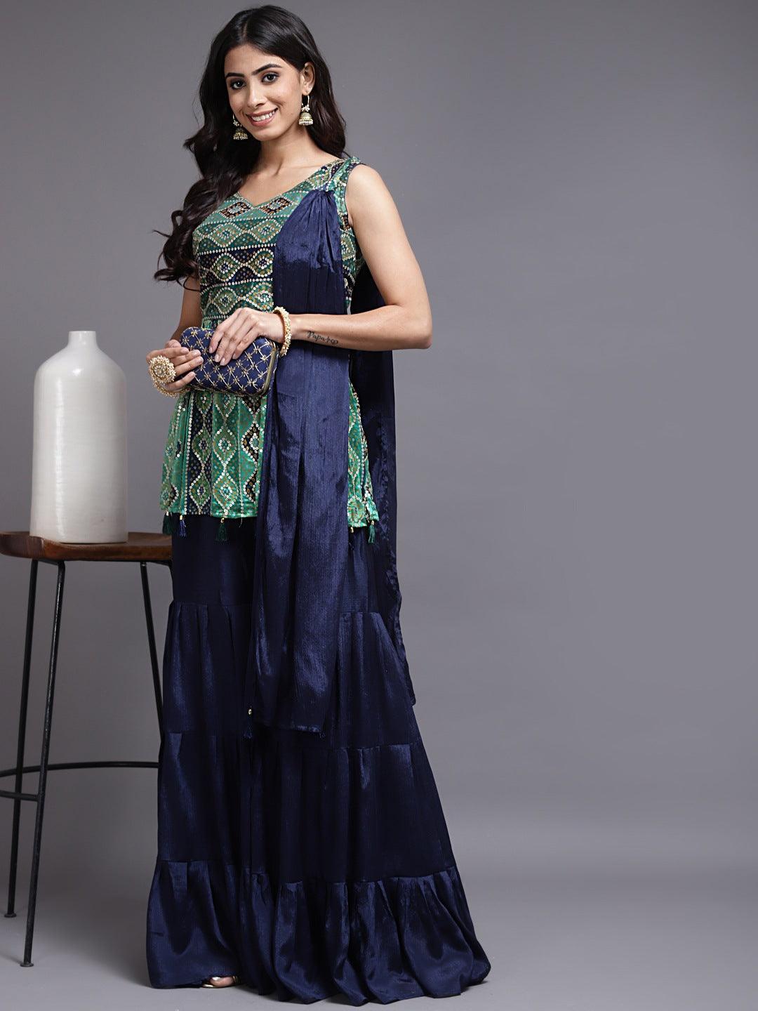 Navy Blue Sharara Set – House of Surya