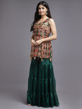Green Color Sharara with Matching Dupatta - House of Surya