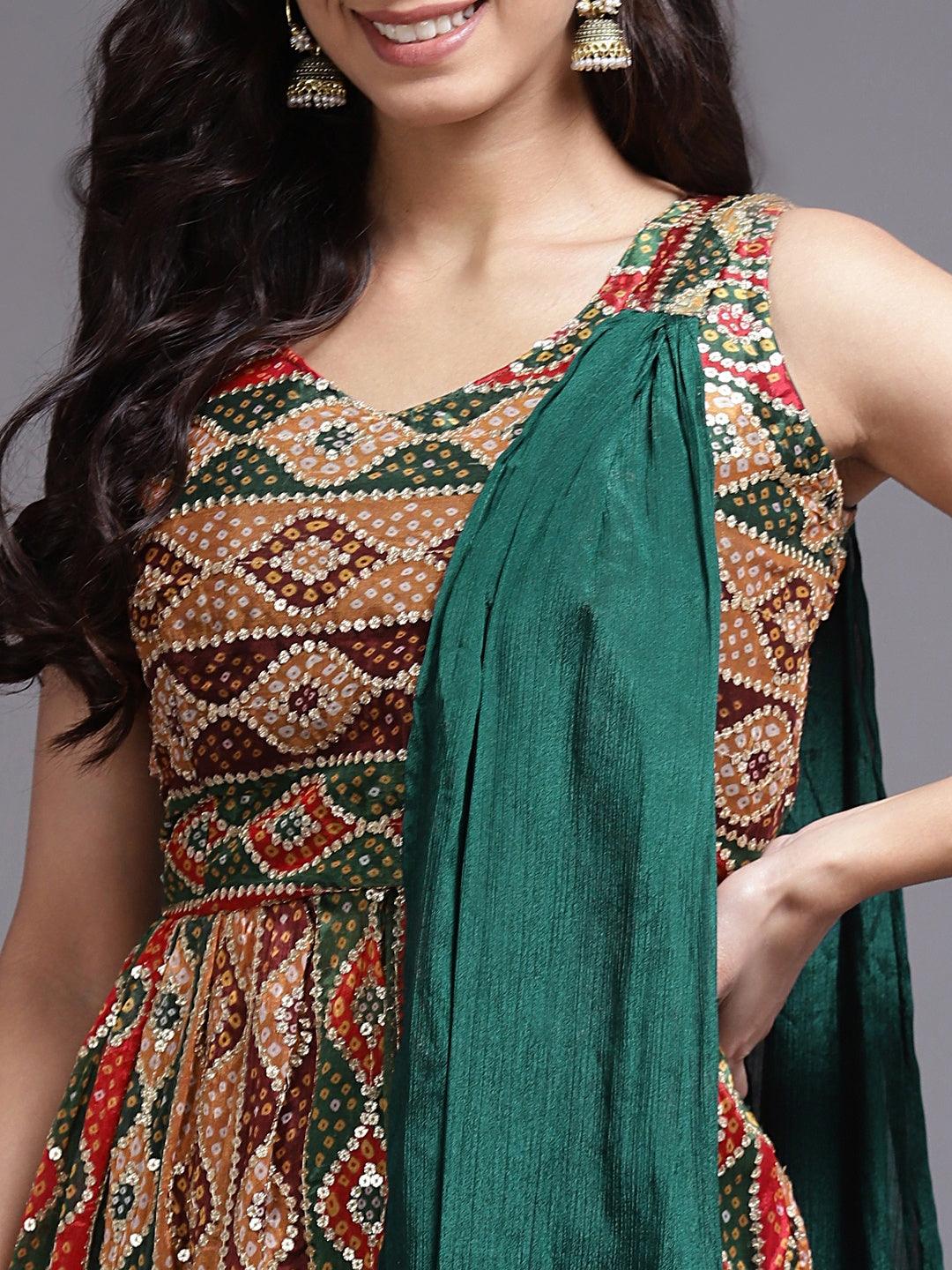 Green Color Sharara with Matching Dupatta - House of Surya