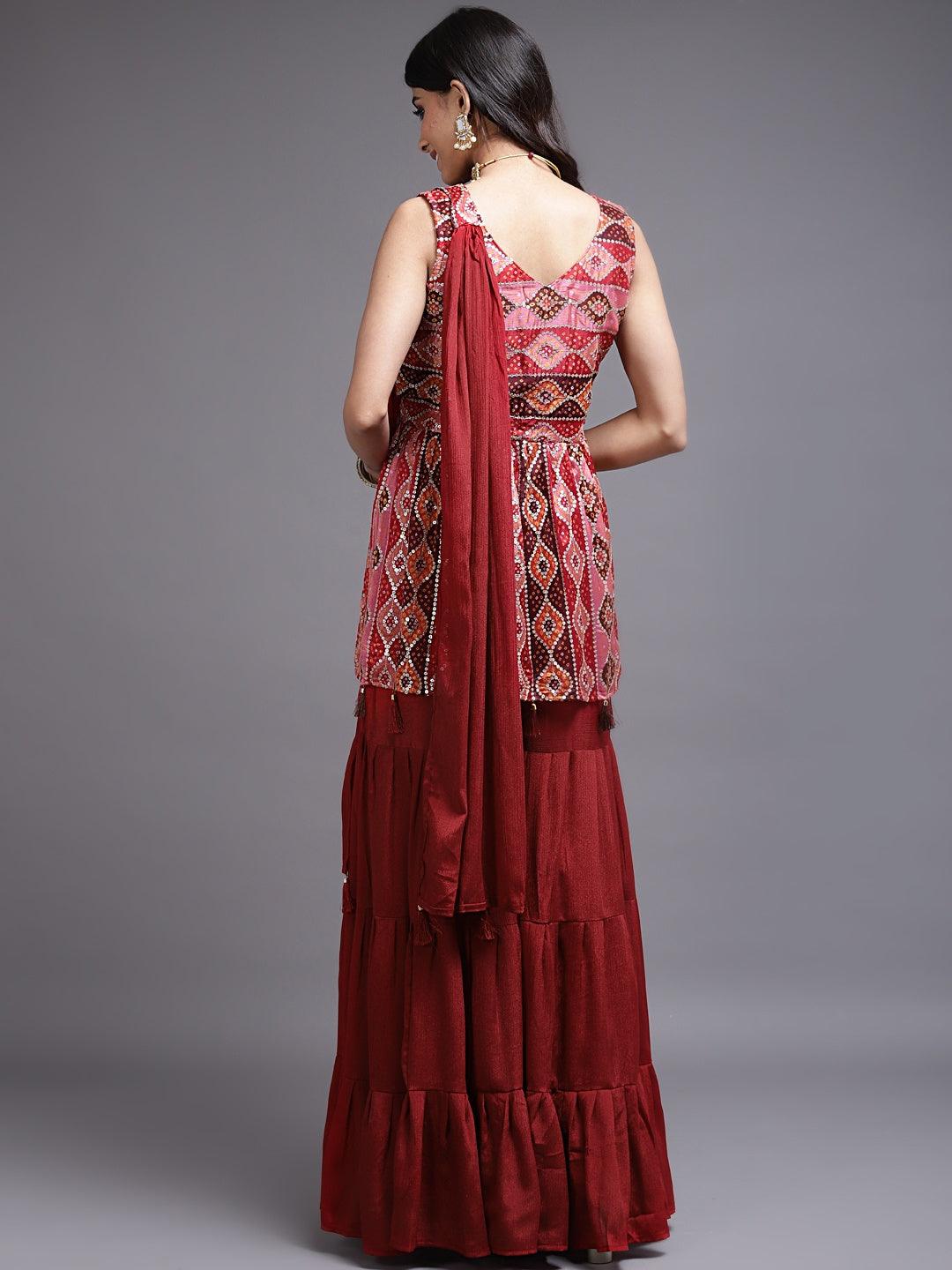 Maroon Color Sharara with Matching Dupatta - House of Surya