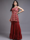 Maroon Color Sharara with Matching Dupatta - House of Surya