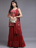 Maroon Color Sharara with Matching Dupatta - House of Surya
