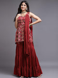 Maroon Color Sharara with Matching Dupatta - House of Surya