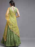 Mehendi Weaving Georgette Anarkali with Yellow Net Dupatta - House of Surya