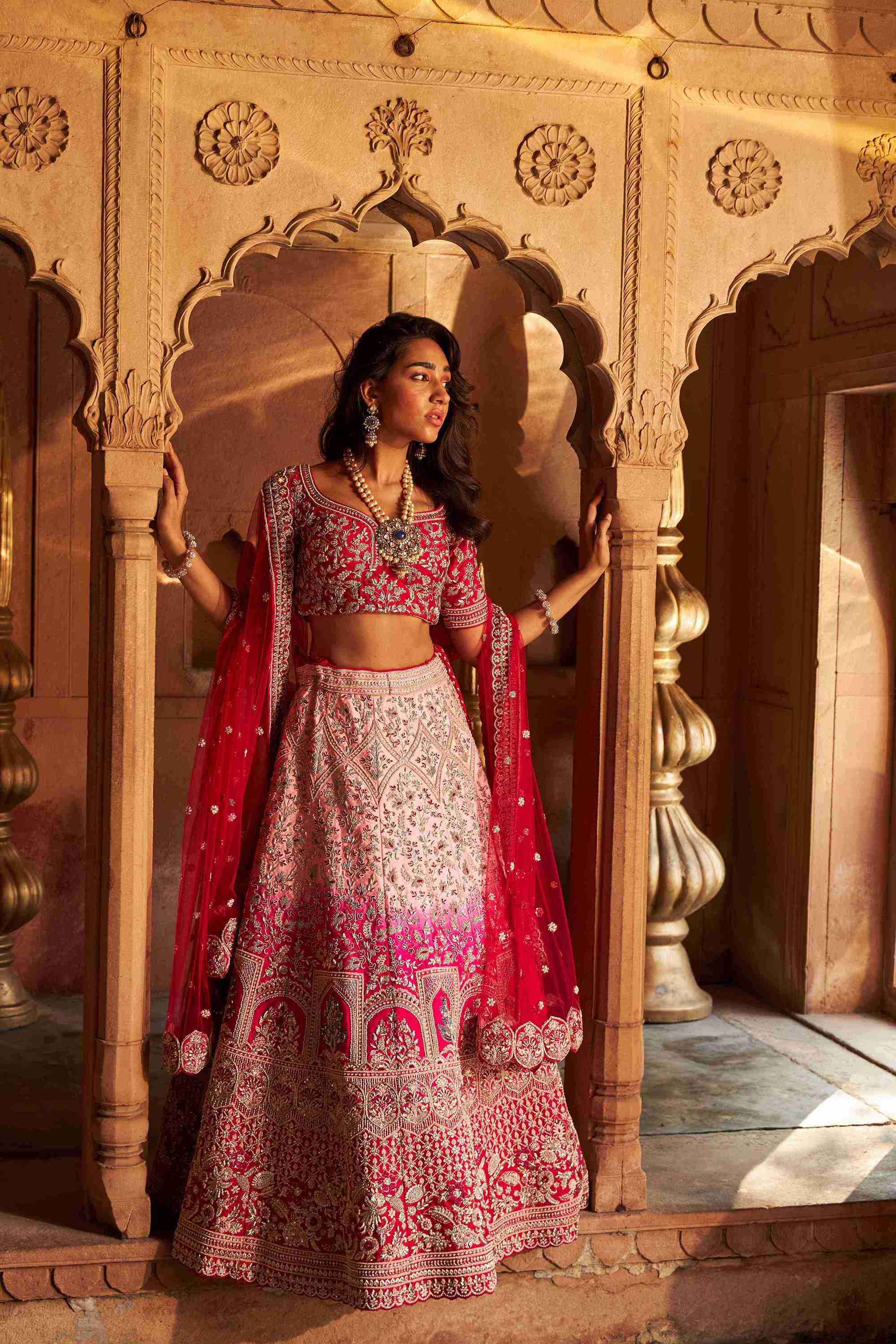 Raw Silk Bridal Lehenga with Resham Zardozi Work - House of Surya