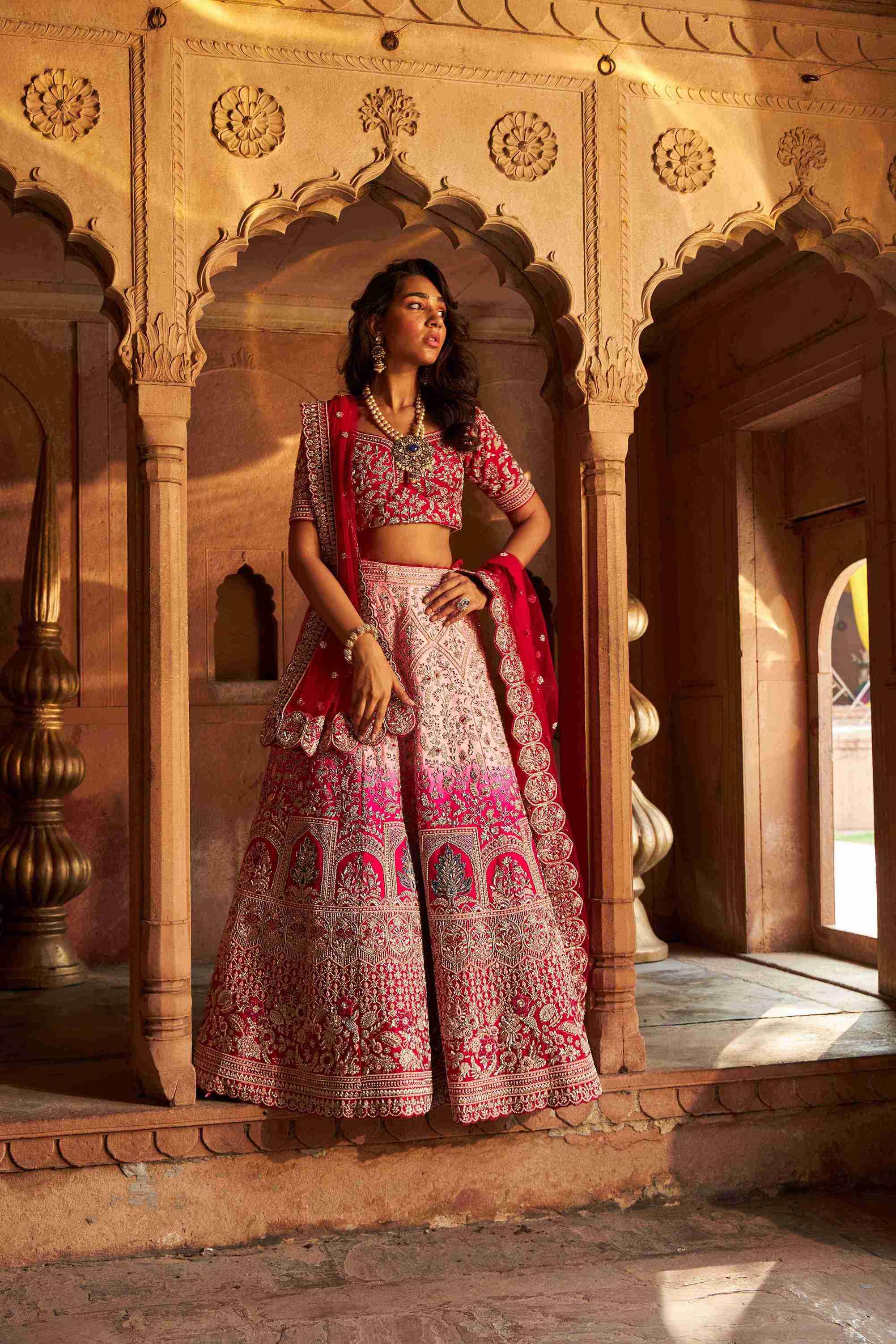 Raw Silk Bridal Lehenga with Resham Zardozi Work - House of Surya