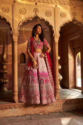Raw Silk Bridal Lehenga with Resham Zardozi Work - House of Surya