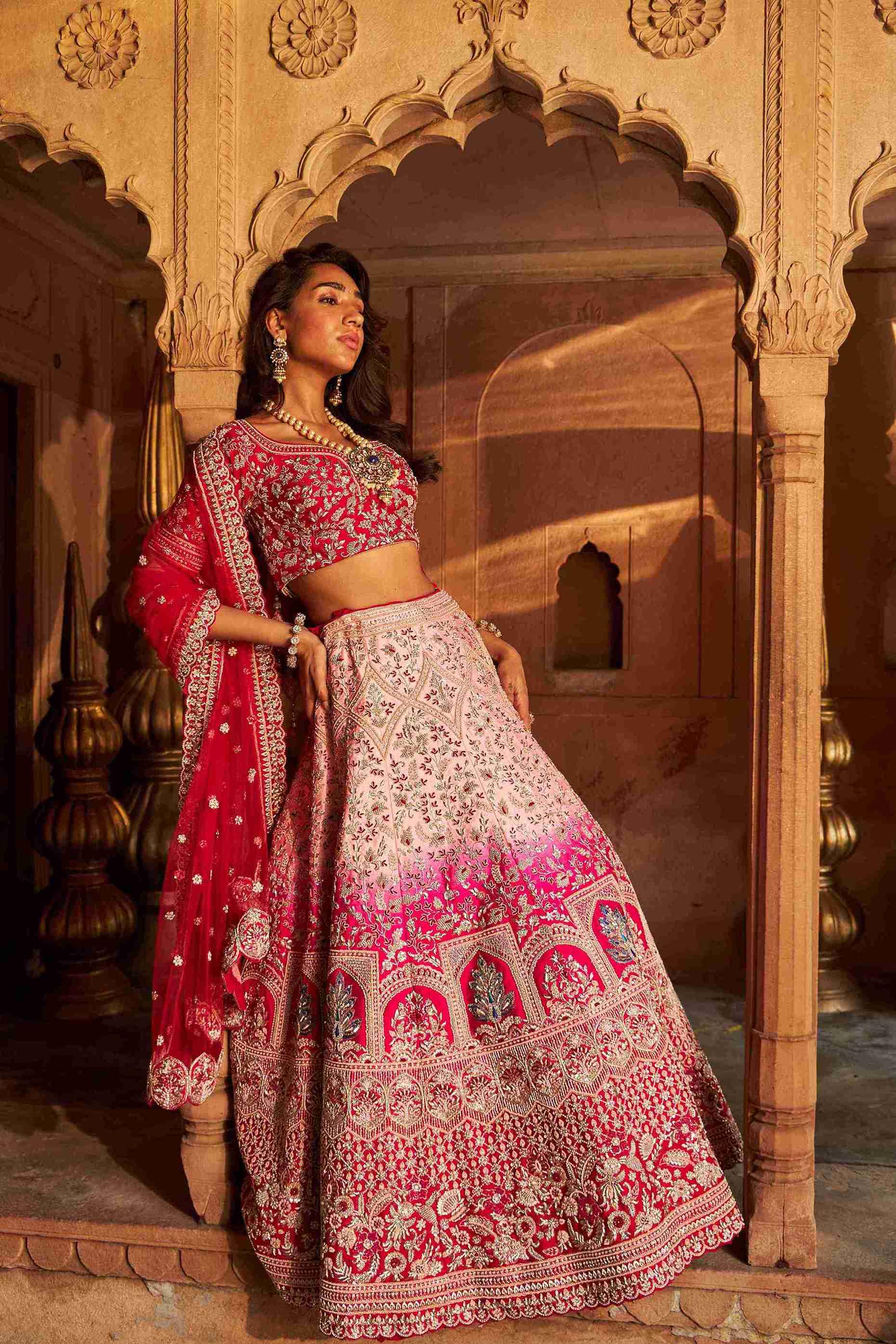 Raw Silk Bridal Lehenga with Resham Zardozi Work - House of Surya