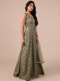 Mehendi Color Khaddi Georgette Gown with Net Dupatta - House of Surya
