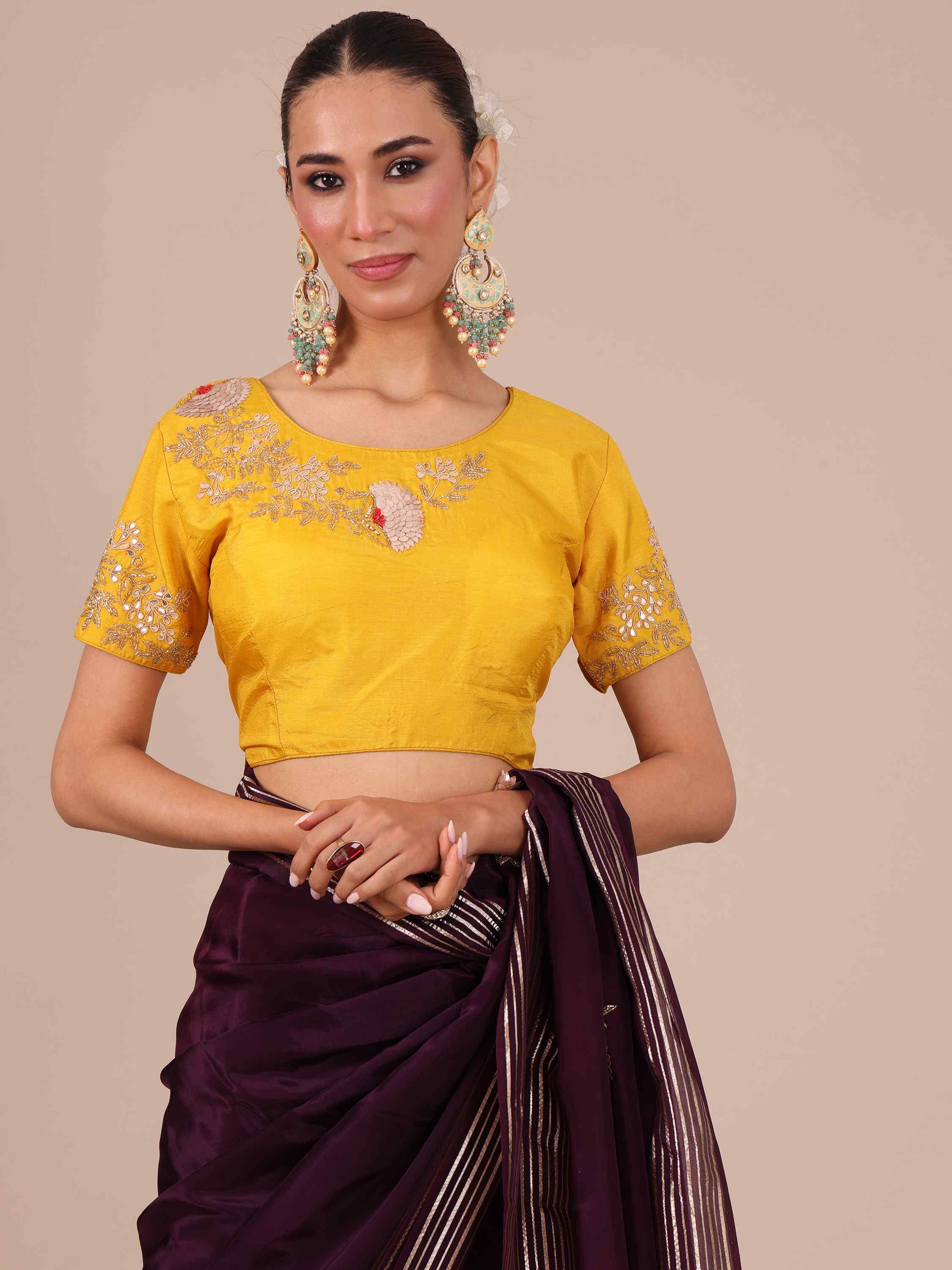 Wine Color Silk Saree with Stitched Blouse - House of Surya