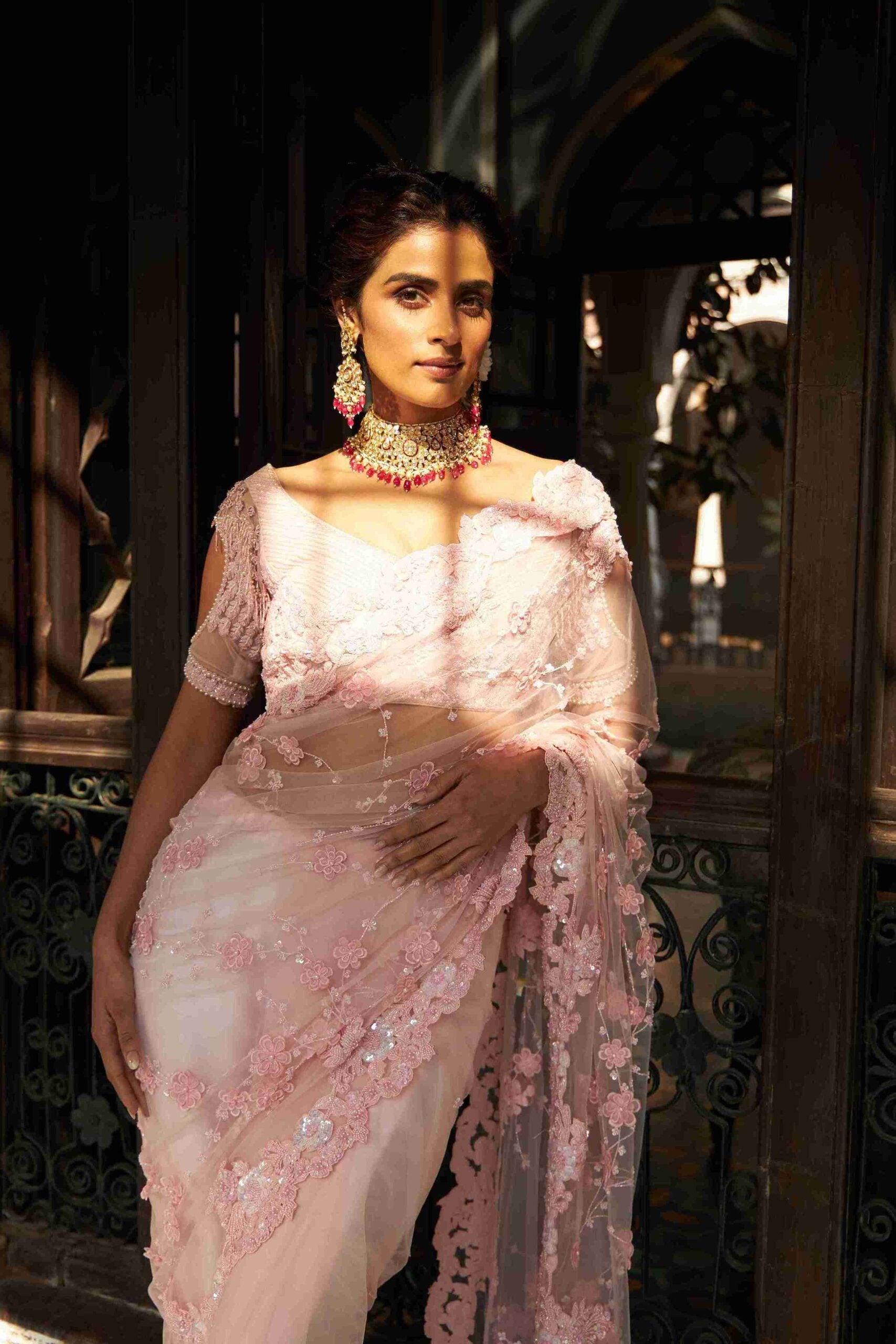 Pure Butterfly-Net Saree With Sequins, Pearls work - House of Surya
