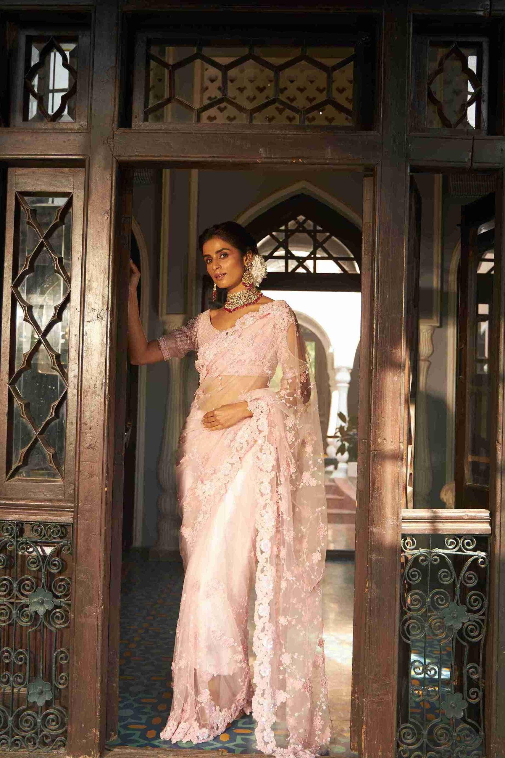 Pure Butterfly-Net Saree With Sequins, Pearls work - House of Surya