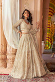 Ivory Bridal Lehenga Choli with Pearls, Sequins and Cutdana work - House of Surya
