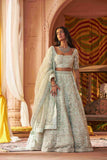 Ice Blue Organza Lehenga Choli with Pearls, Sequins, and Dori Detailing - House of Surya