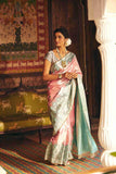 Pure Kanjivaram Tissue Silk, With Silver Zari Weaving - House of Surya