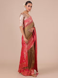 Mehendi Silk Weaving Saree with Rani Unstitched Blouse - House of Surya