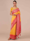 Yellow Dola Silk Weaving Saree with Unstitched Rani color Blouse - House of Surya