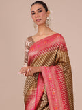 Mehendi Silk Weaving Saree with Rani Unstitched Blouse - House of Surya