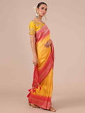 Yellow Dola Silk Weaving Saree with Unstitched Rani color Blouse - House of Surya