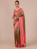 Mehendi Silk Weaving Saree with Rani Unstitched Blouse - House of Surya