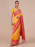 Yellow Dola Silk Weaving Saree with Unstitched Rani color Blouse - House of Surya