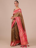 Mehendi Silk Weaving Saree with Rani Unstitched Blouse - House of Surya